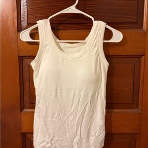 White Ribbed Tank Top with built in padded bra size L